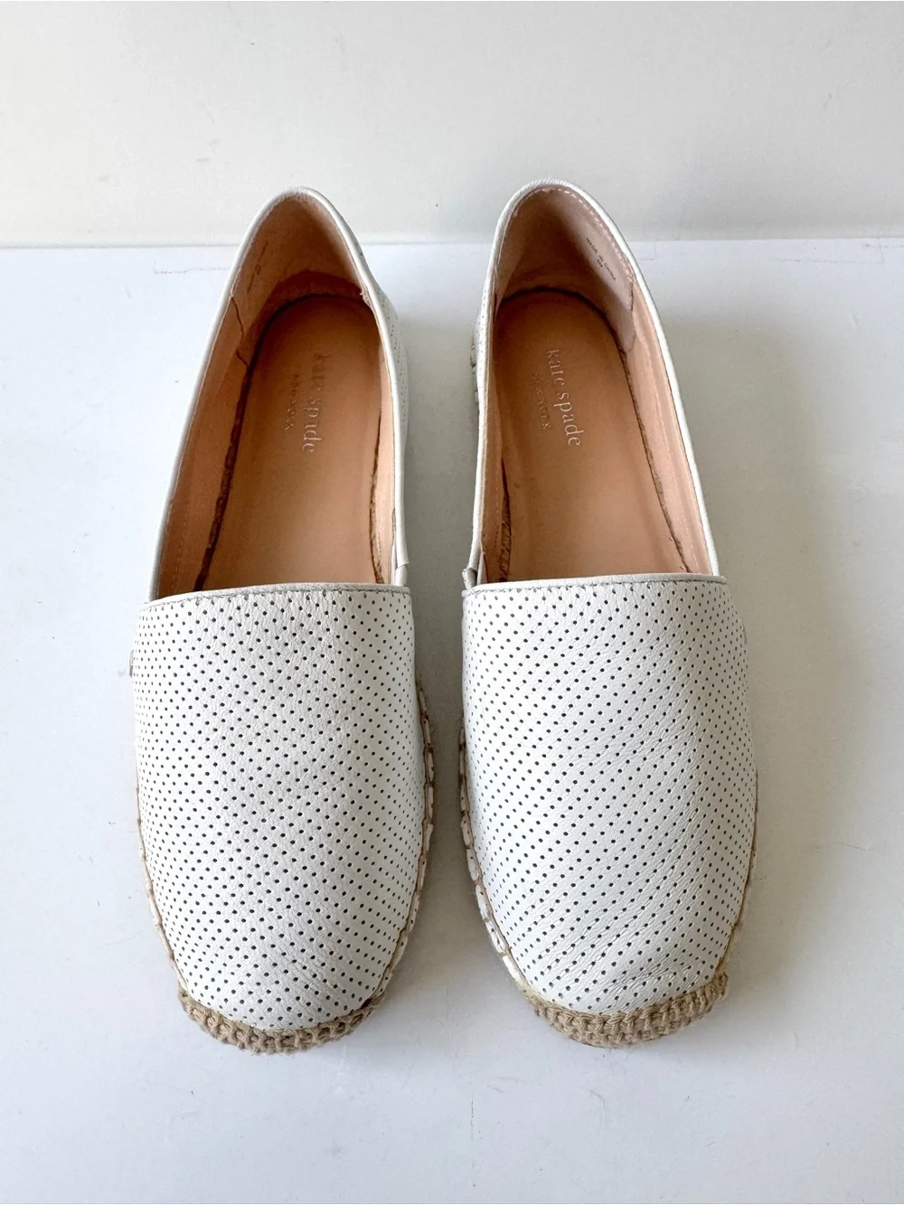 kate spade Gianna White Perforated Leather Espadrille Flat Loafers Size 8M